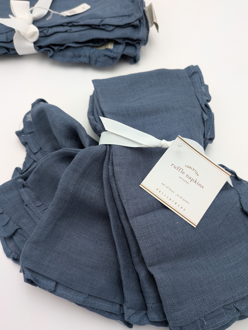 Pottery Barn Ruffle Linen Napkins Blue Dusk Set of 4 NEW - Retired 2013